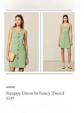 NWT Sandro Light Green Tweed Strappy Mini Dress